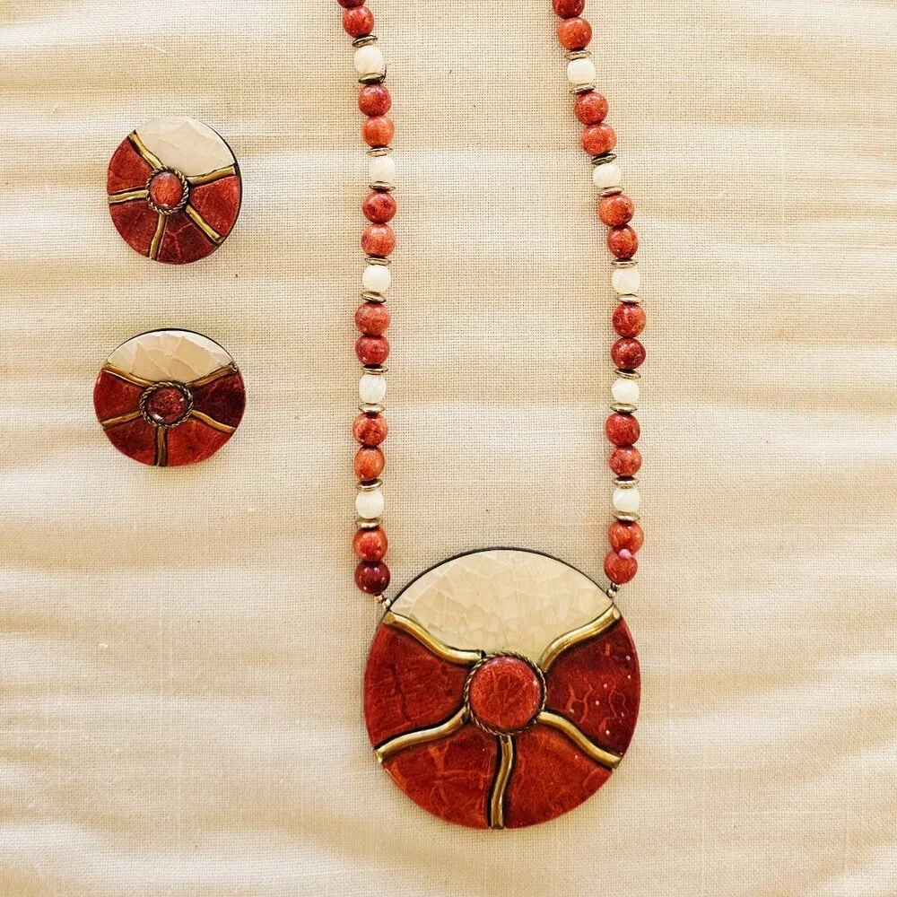 Vintage, beaded, statement necklace and earrings, excellent condition - Picture 6 of 15